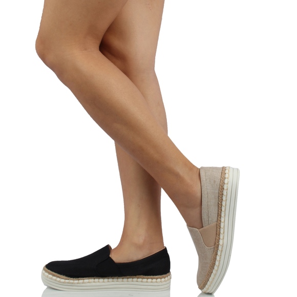 Black Linen Elastic Slip On White Soles Slip On - Picture 8 of 8